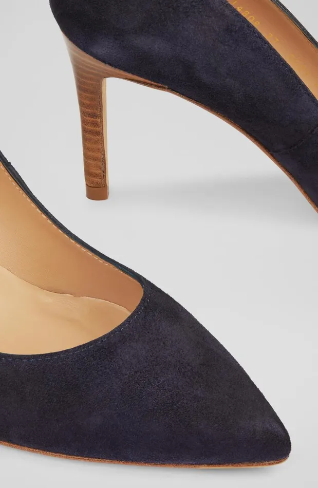 Women Court Shoes LKBennett Floret Navy Suede Pointed Toe Courts Navy