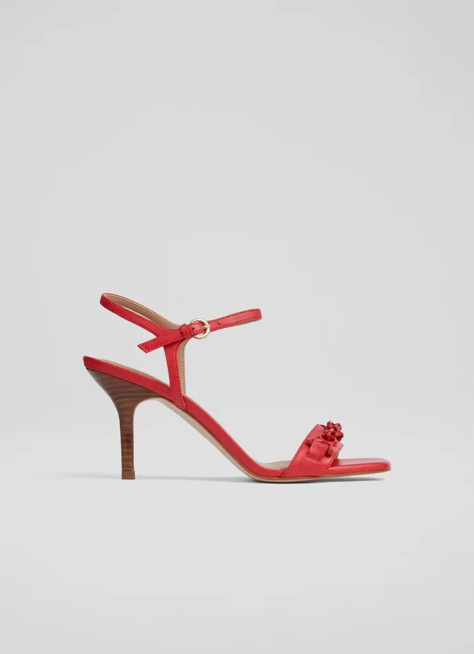 Women Court Shoes LKBennett Ivonne Red Leather Heel Sandals Poppy