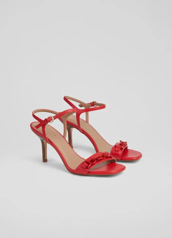 Women Court Shoes LKBennett Ivonne Red Leather Heel Sandals Poppy Women Court Shoes LKBennett Ivonne Red Leather Heel Sandals Poppy