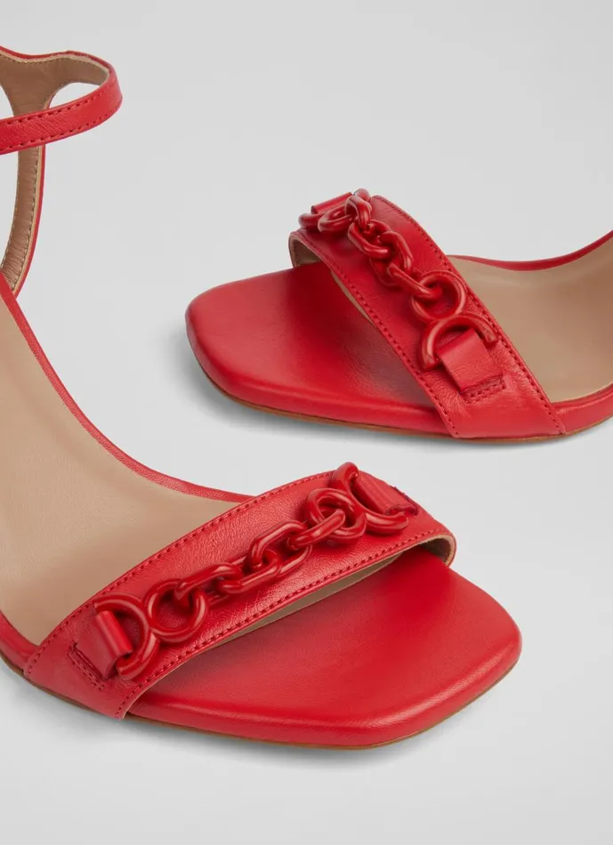 Women Court Shoes LKBennett Ivonne Red Leather Heel Sandals Poppy Women Court Shoes LKBennett Ivonne Red Leather Heel Sandals Poppy