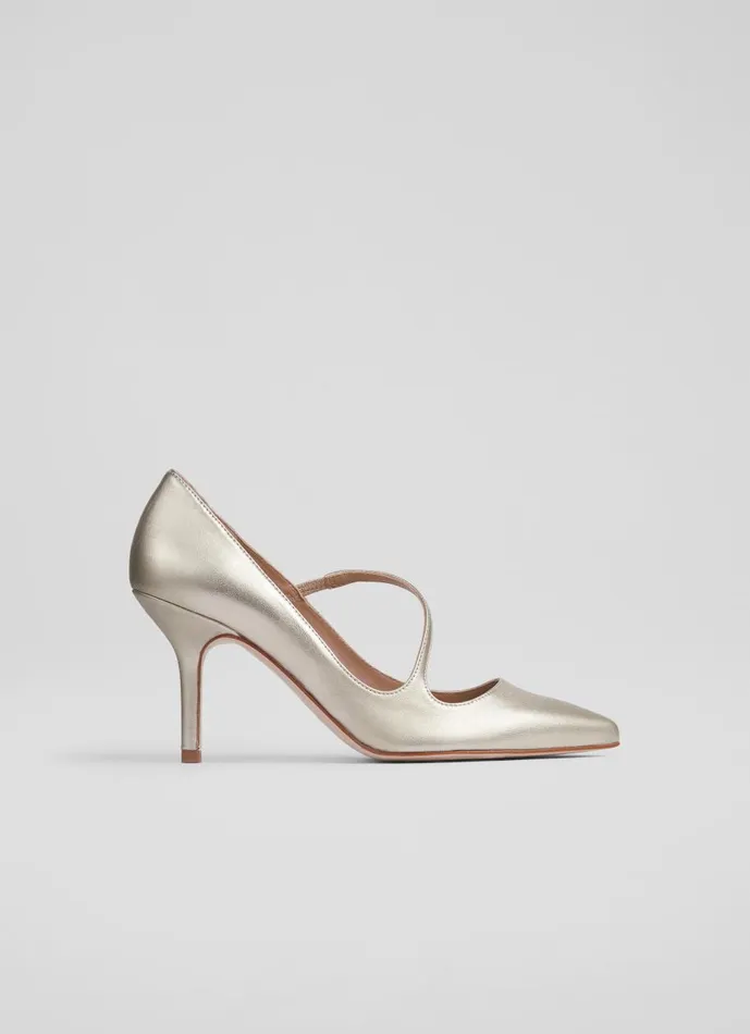 Women Court Shoes LKBennett Simone Metallic Leather Asymmetric Strap Courts Metallic