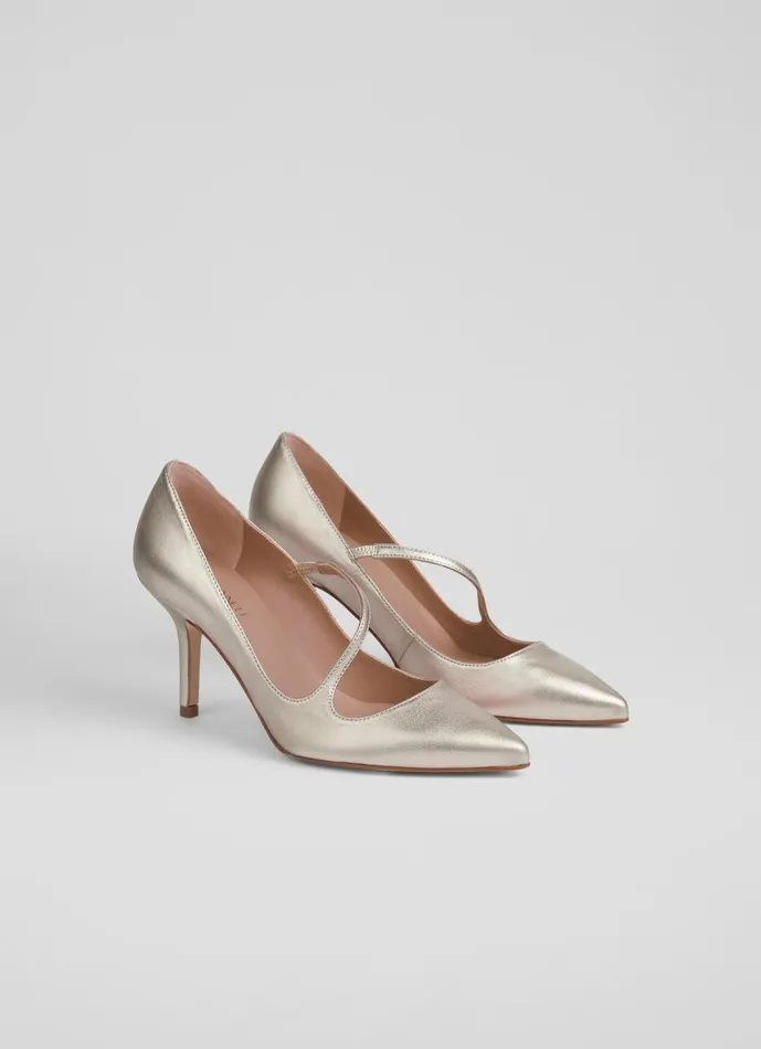 Women Court Shoes LKBennett Simone Metallic Leather Asymmetric Strap Courts Metallic