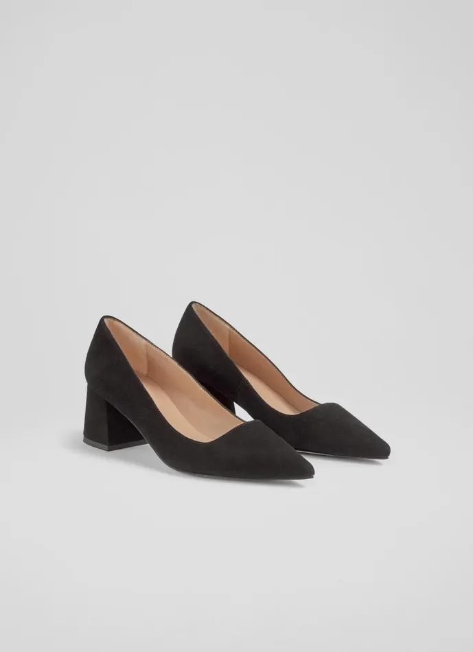 Women Court Shoes LKBennett Sloane Black Suede Block Heel Courts Black