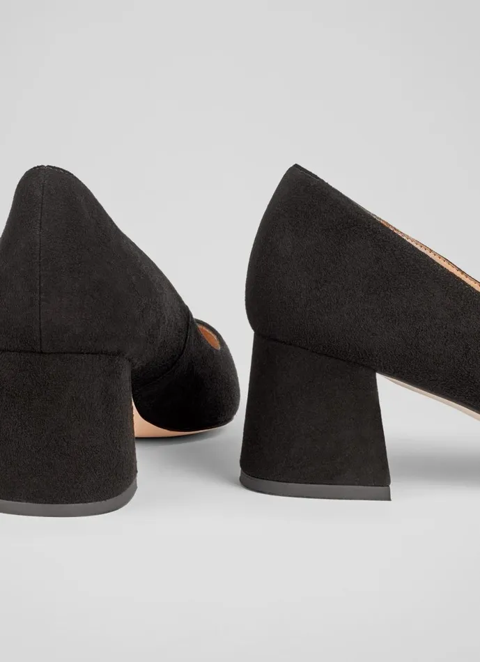 Women Court Shoes LKBennett Sloane Black Suede Block Heel Courts Black