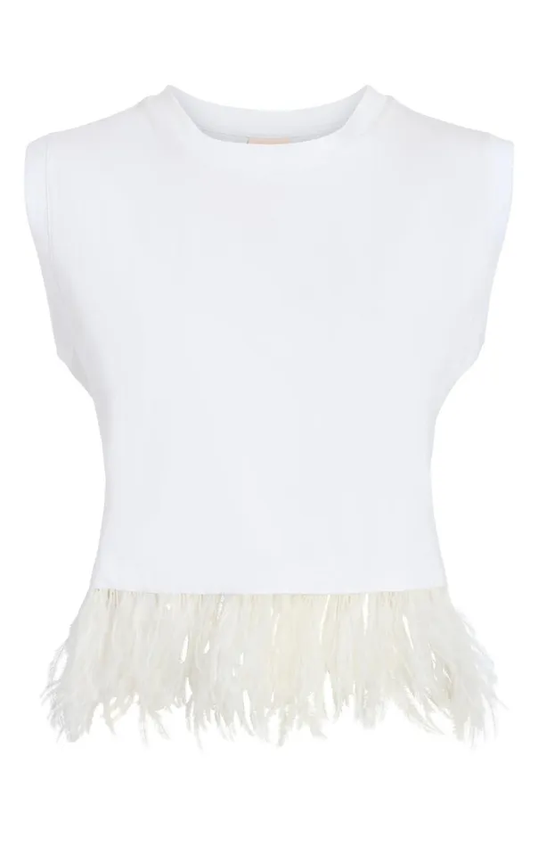 Women Cropped Feather Tee White Cinq Sept Tees