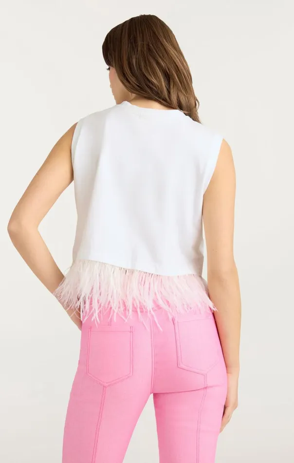 Women Cropped Feather Tee White Cinq Sept Tees
