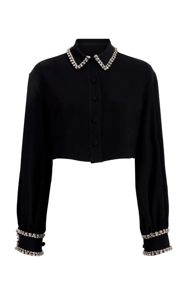 Women Cropped Juneve Top Black Cinq Sept Long Sleeve Tops
