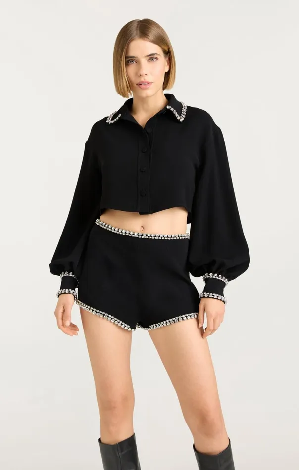 Women Cropped Juneve Top Black Cinq Sept Long Sleeve Tops