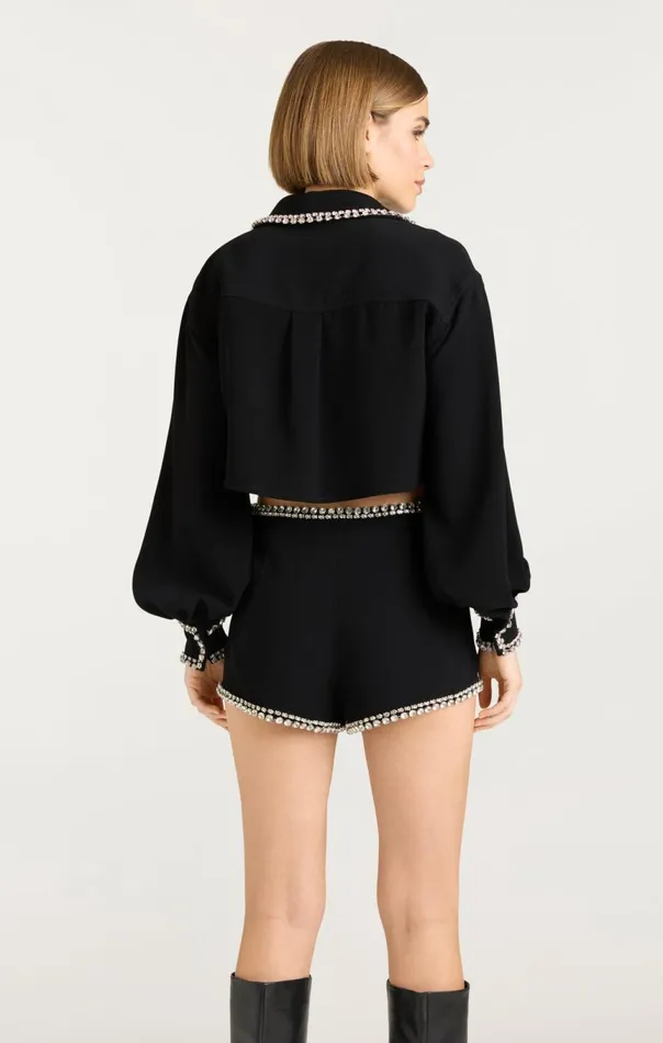 Women Cropped Juneve Top Black Cinq Sept Long Sleeve Tops