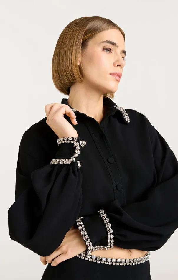 Women Cropped Juneve Top Black Cinq Sept Long Sleeve Tops