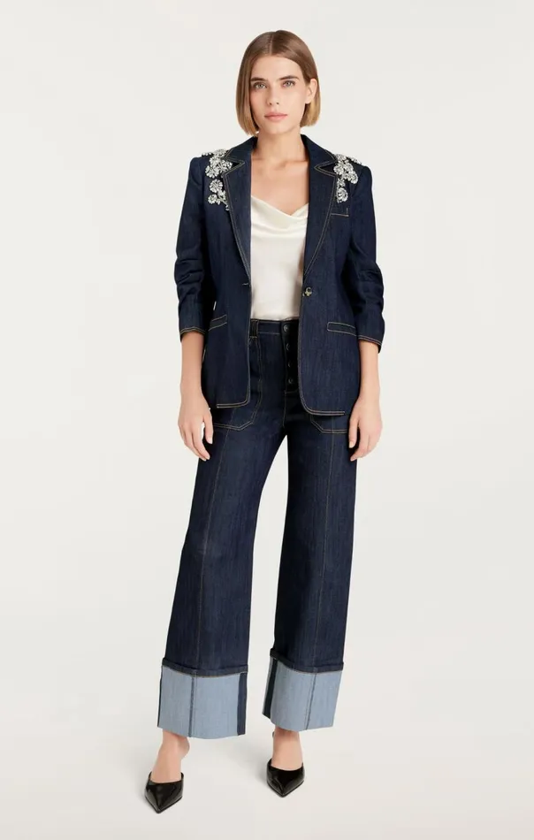 Women Crystal Chrysanthemum Khloe Blazer Indigo Cinq Sept Blazers
