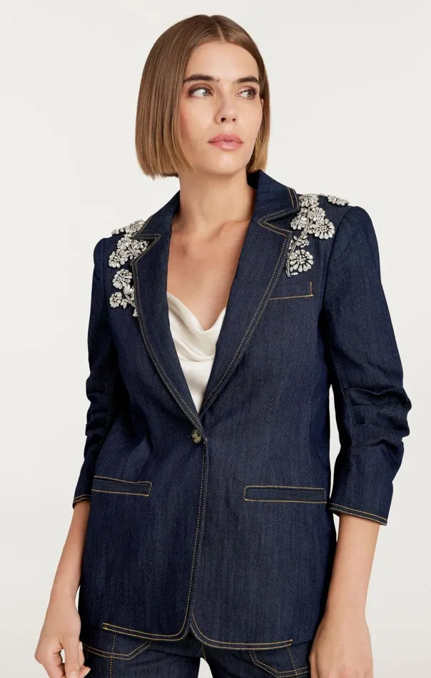 Women Crystal Chrysanthemum Khloe Blazer Indigo Cinq Sept Blazers