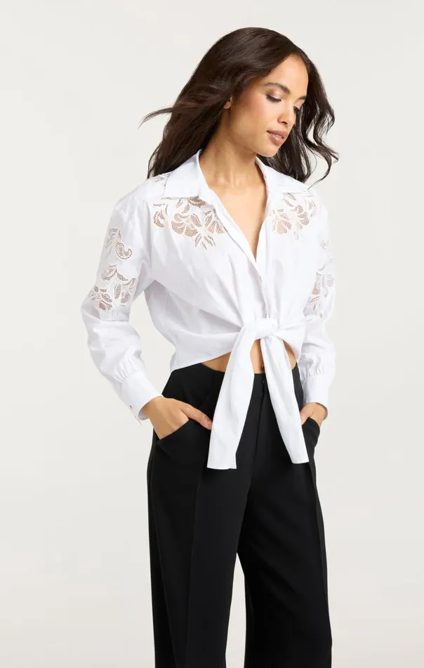 Women Cutout Embellished Marianna Top White Cinq Sept Long Sleeve Tops