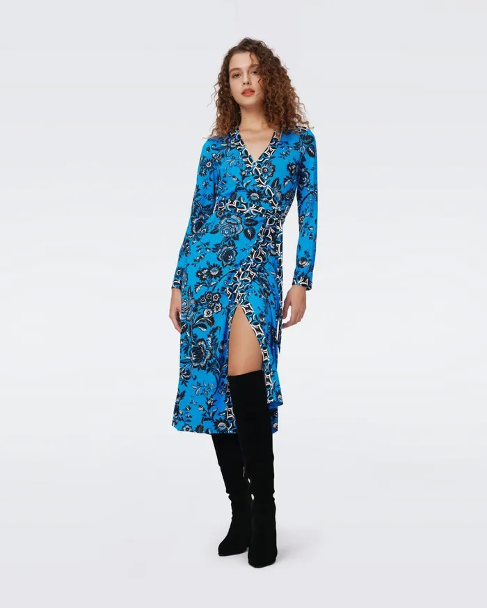 Women Danica Silk Jersey Wrap Dress Night Vine Blue And Huge Gig Tile Blue DVF Dresses Women Danica Silk Jersey Wrap Dress Night Vine Blue And Huge Gig Tile Blue DVF Dresses