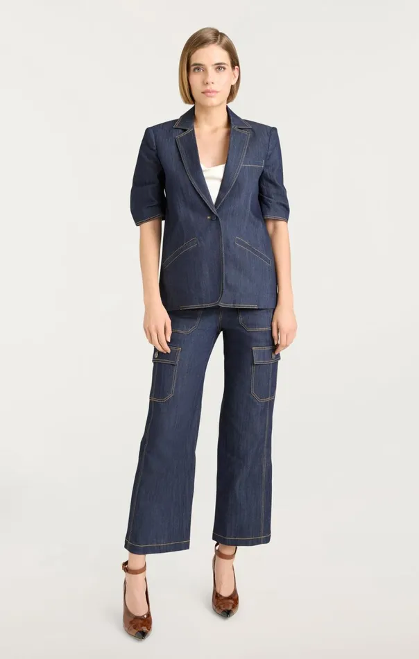 Women Denim Short Sleeve Khloe Blazer Indigo Cinq Sept Denim