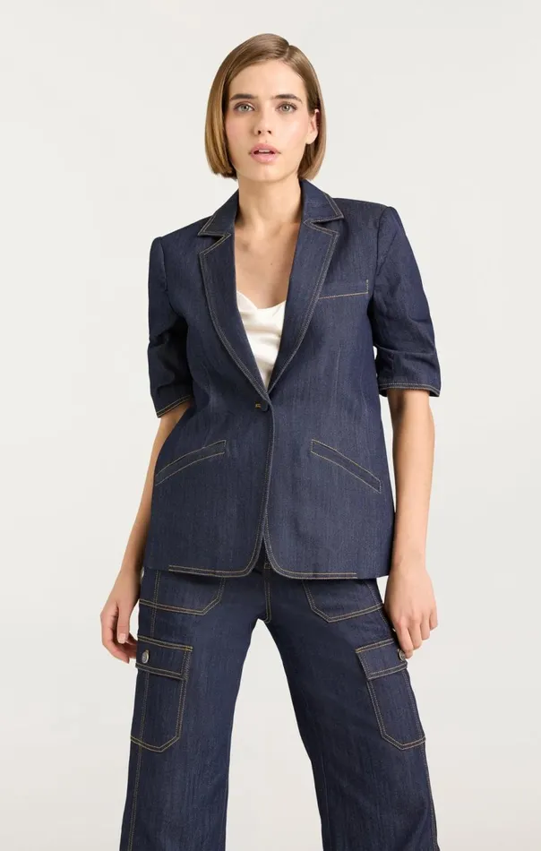 Women Denim Short Sleeve Khloe Blazer Indigo Cinq Sept Denim