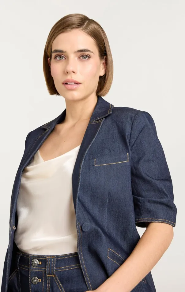 Women Denim Short Sleeve Khloe Blazer Indigo Cinq Sept Denim