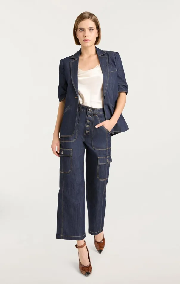 Women Denim Short Sleeve Khloe Blazer Indigo Cinq Sept Denim