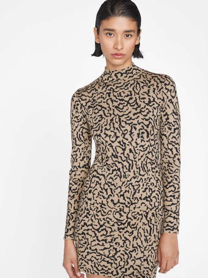 Women Dresses FRAME Jacquard Sweater Dress 8212 Light Camel Multi Women Dresses FRAME Jacquard Sweater Dress 8212 Light Camel Multi