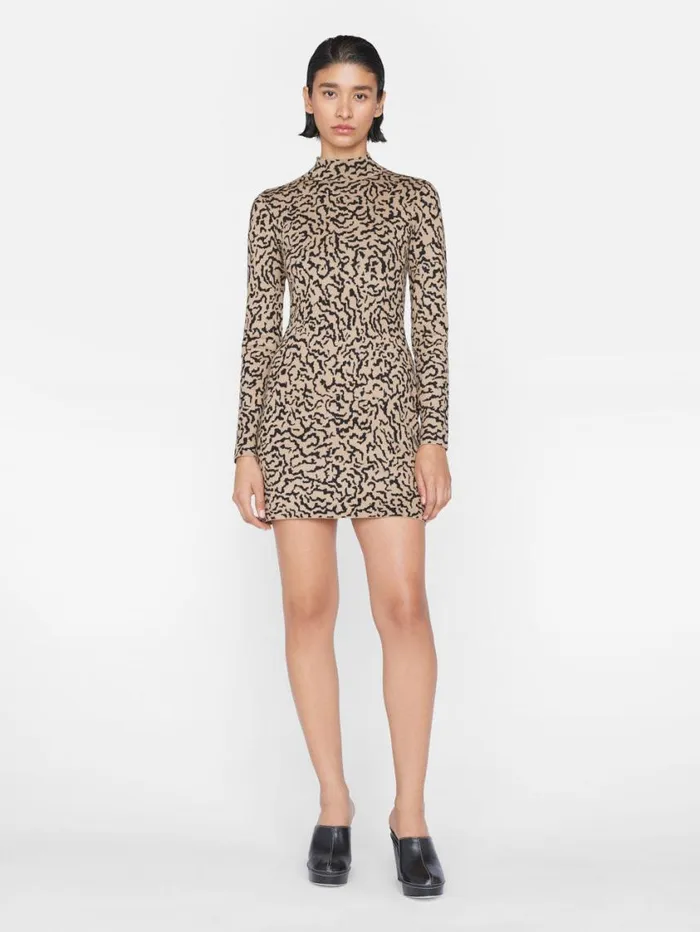 Women Dresses FRAME Jacquard Sweater Dress 8212 Light Camel Multi Women Dresses FRAME Jacquard Sweater Dress 8212 Light Camel Multi