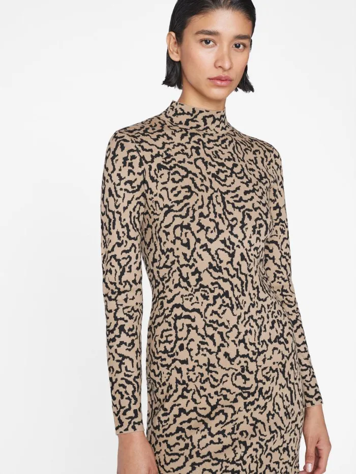 Women Dresses FRAME Jacquard Sweater Dress 8212 Light Camel Multi Women Dresses FRAME Jacquard Sweater Dress 8212 Light Camel Multi