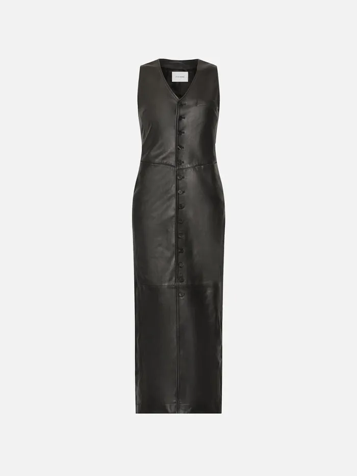Women Dresses FRAME Leather Midi Vest Dress 8212 Black