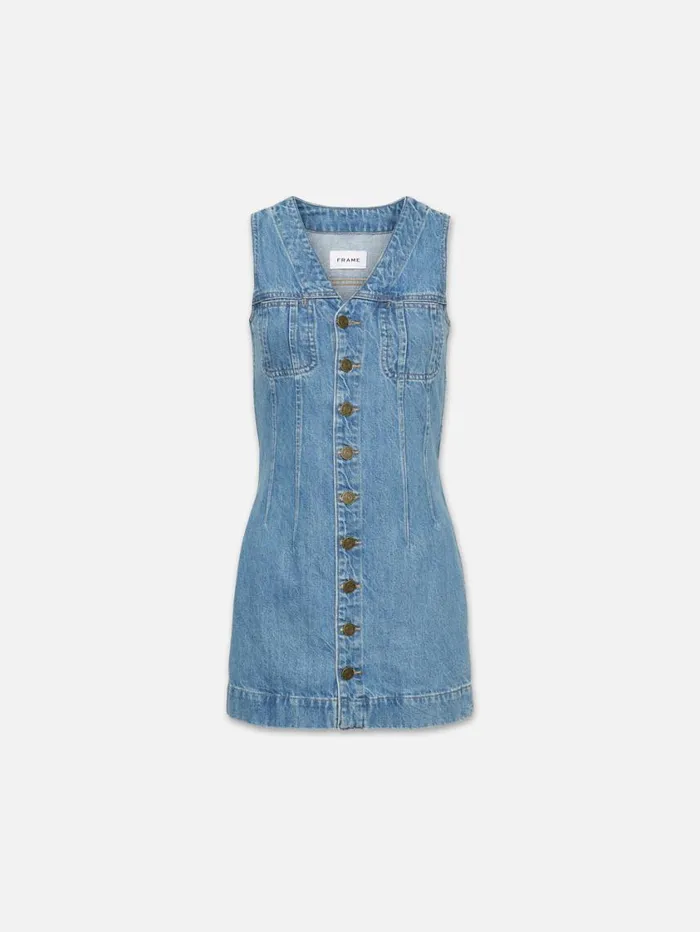 Women Dresses FRAME Sleeveless Trucker Pocket Dress 8212 Delaware