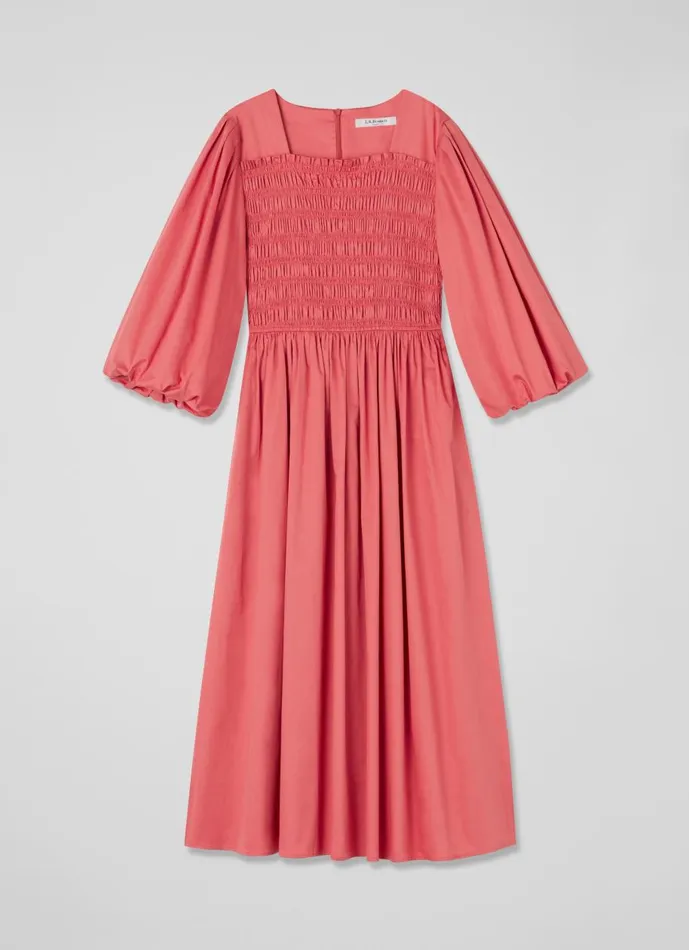 Women Dresses LKBennett Calister Dark Pink Organic Cotton Shirred Dress Rose Women Dresses LKBennett Calister Dark Pink Organic Cotton Shirred Dress Rose