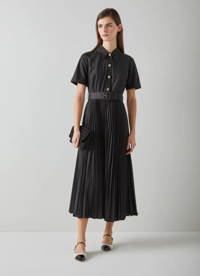 Women Dresses LKBennett Cally Black Pleated Shirt Dress Black Women Dresses LKBennett Cally Black Pleated Shirt Dress Black