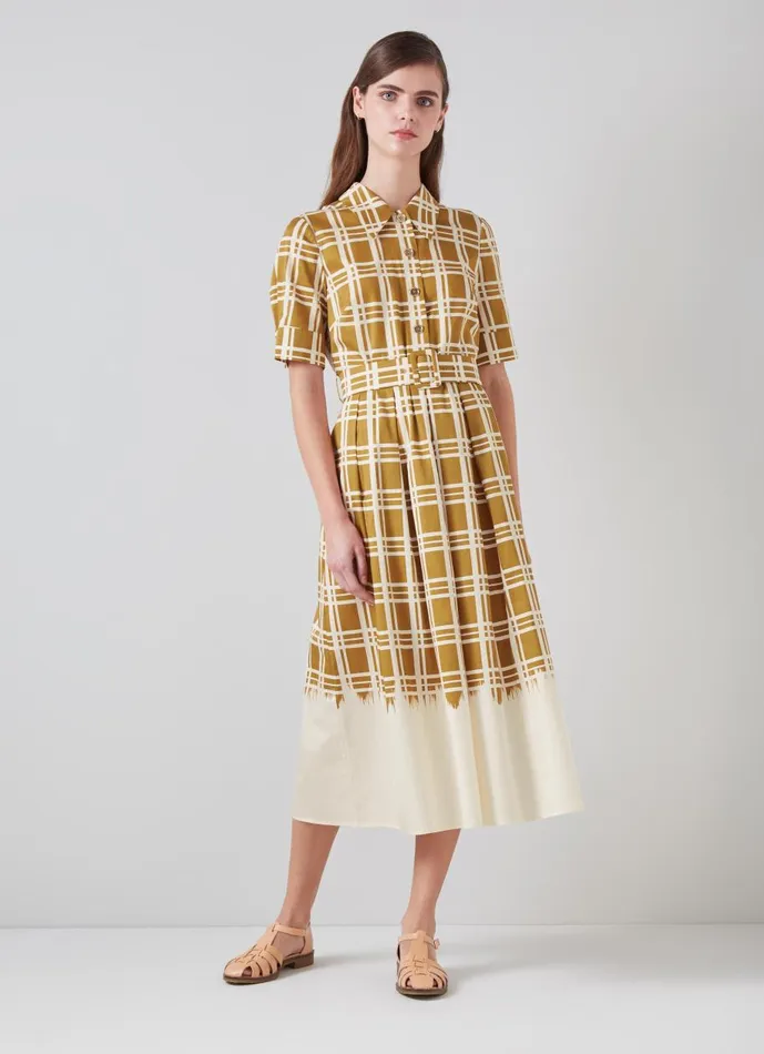 Women Dresses LKBennett Dora Organic Cotton DipDye Check Shirt Dress Multi