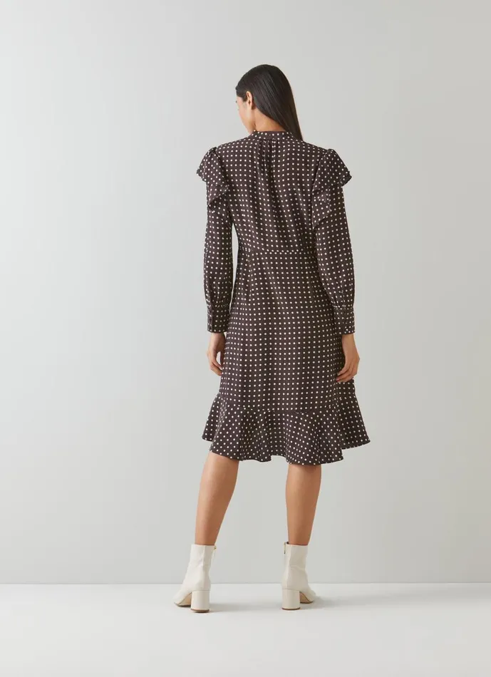 Women Dresses LKBennett Elizabeth Brown And Cream Polka Dot Silk Dress Brown Women Dresses LKBennett Elizabeth Brown And Cream Polka Dot Silk Dress Brown