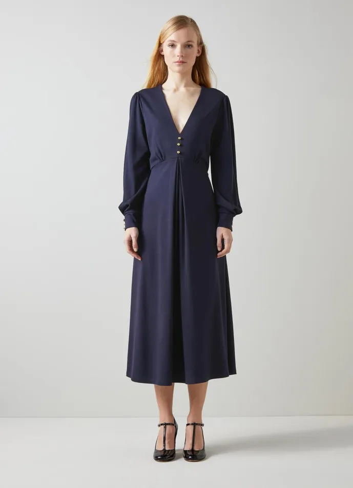 Women Dresses LKBennett Jenny Navy Dress With LENZING ECOVERO Viscose Navy