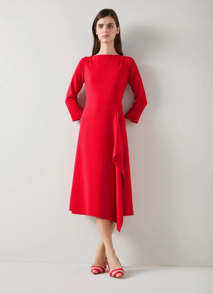Women Dresses LKBennett Lena Red Crepe Fit And Flare Dress Aurora Red
