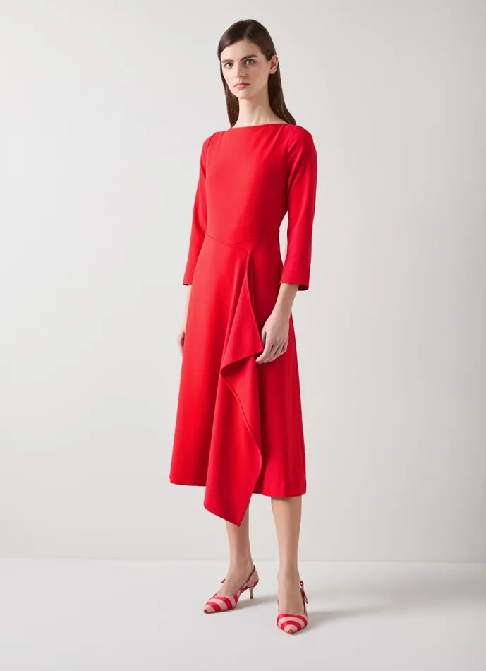Women Dresses LKBennett Lena Red Crepe Fit And Flare Dress Aurora Red