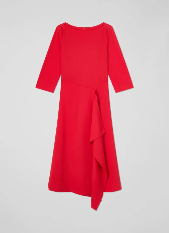 Women Dresses LKBennett Lena Red Crepe Fit And Flare Dress Aurora Red