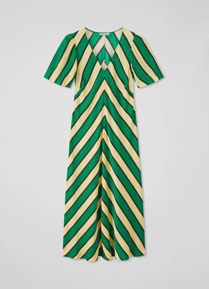 Women Dresses LKBennett Meerim Green And Yellow Chevron Stripe Midi Dress Multi