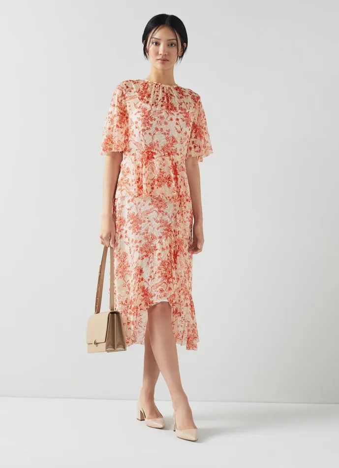 Women Dresses LKBennett Thea SilkViscose Devor Toile Print Dress Red