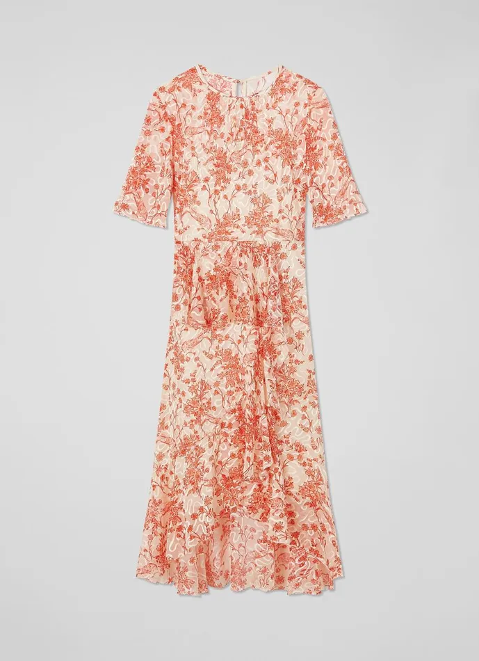 Women Dresses LKBennett Thea SilkViscose Devor Toile Print Dress Red