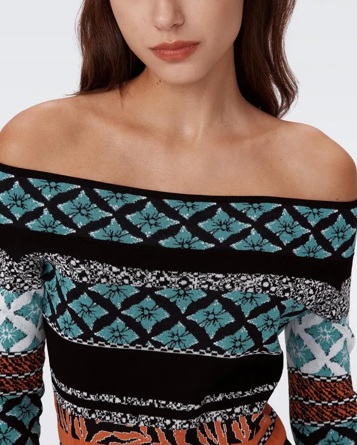 Women Ellanor Knit Jacquard Dress Multicolor Retro Stripe DVF Dresses