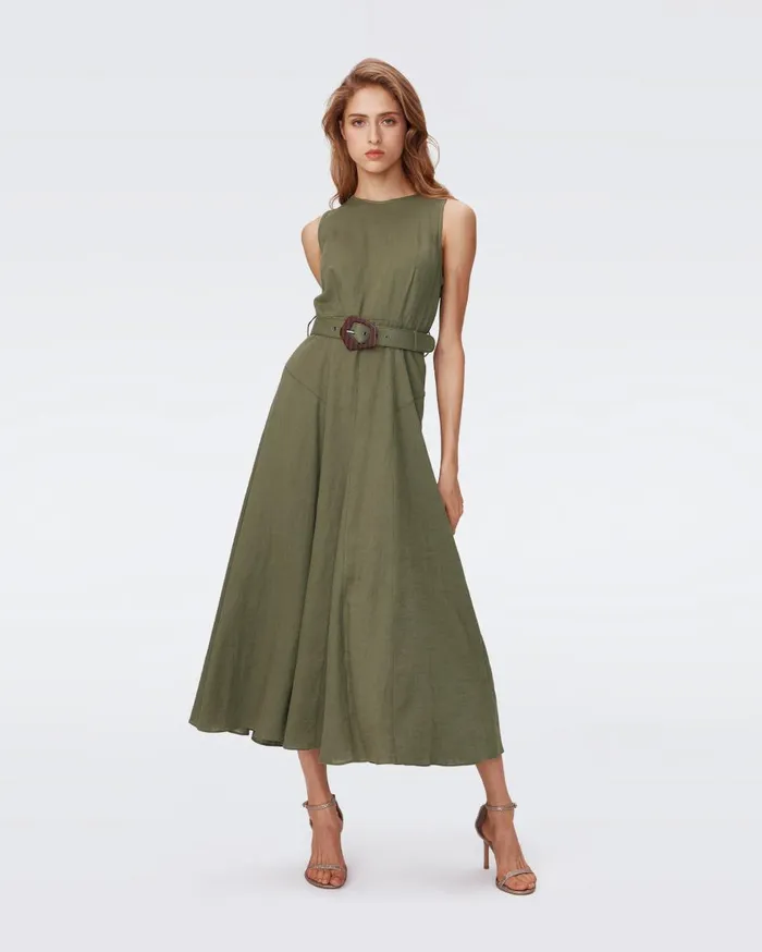 Women Elliot Midi Dress Olive Green DVF Dresses