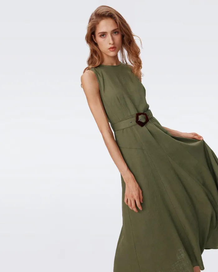 Women Elliot Midi Dress Olive Green DVF Dresses