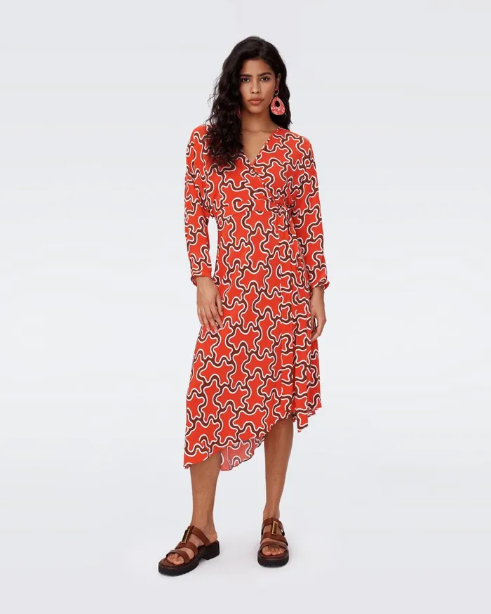 Women Eloise Faux Wrap Dress Tiny Cloud Patch Red DVF Dresses