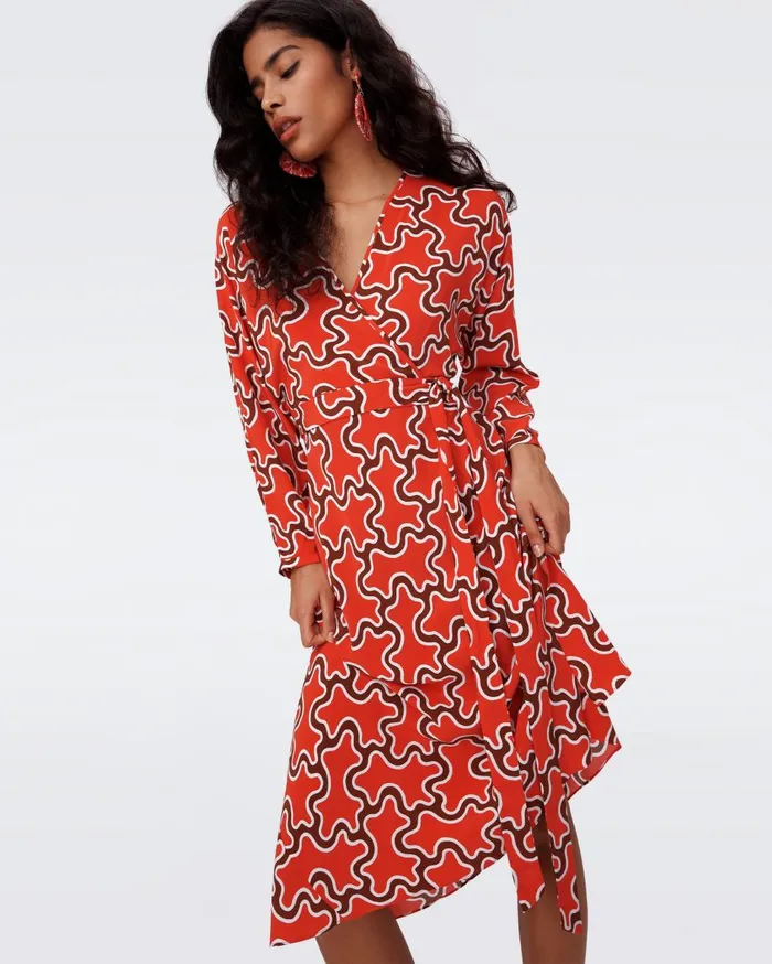 Women Eloise Faux Wrap Dress Tiny Cloud Patch Red DVF Dresses