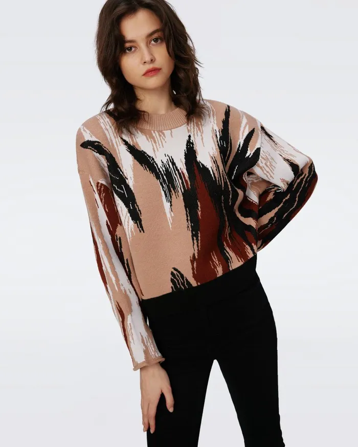 Women Ema Knit Top Huge Camel Flames DVF Tops