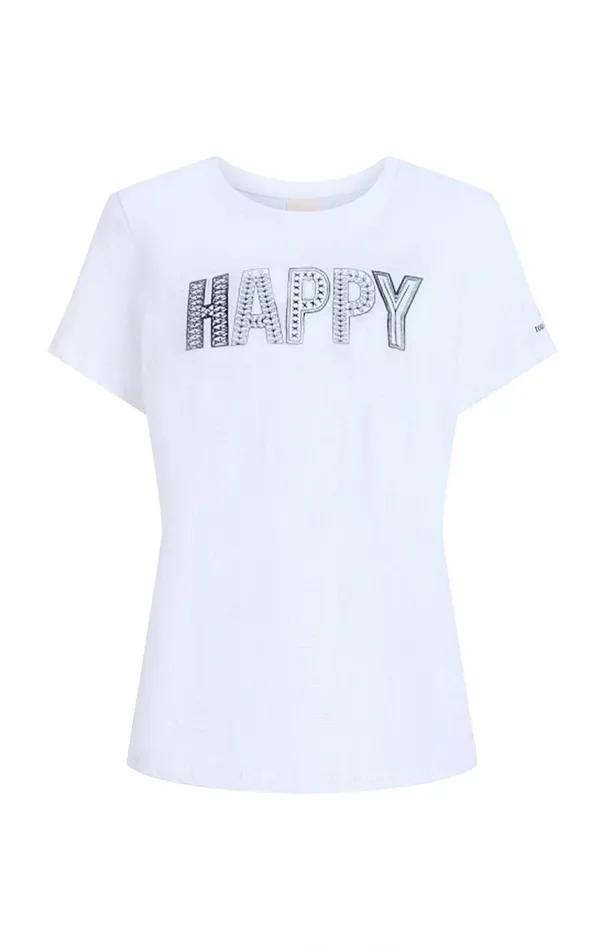 Women Embroidered Happy Tee Whitenavy Cinq Sept Tees