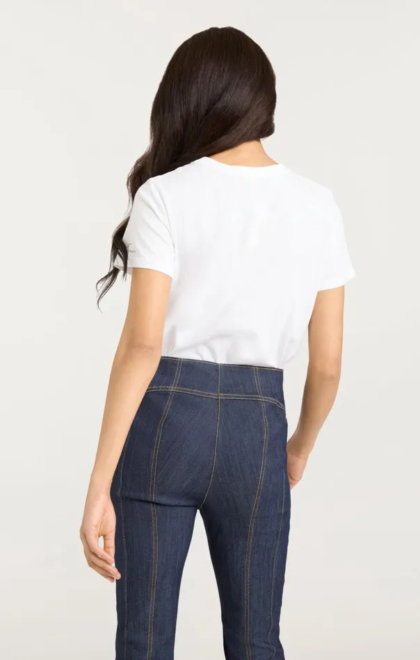 Women Embroidered Happy Tee Whitenavy Cinq Sept Tees