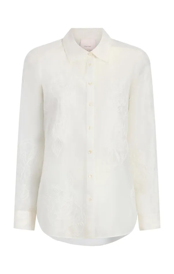 Women Embroidered Organza Luna Top Ivory Cinq Sept Long Sleeve Tops
