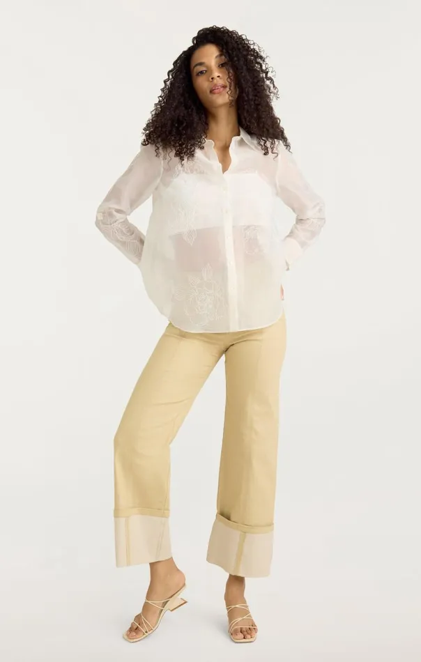 Women Embroidered Organza Luna Top Ivory Cinq Sept Long Sleeve Tops