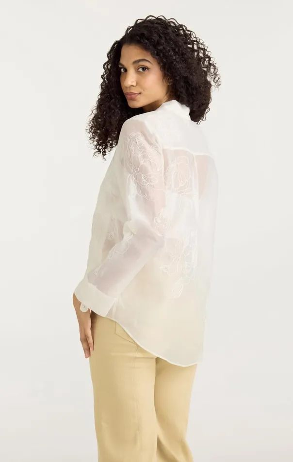 Women Embroidered Organza Luna Top Ivory Cinq Sept Long Sleeve Tops