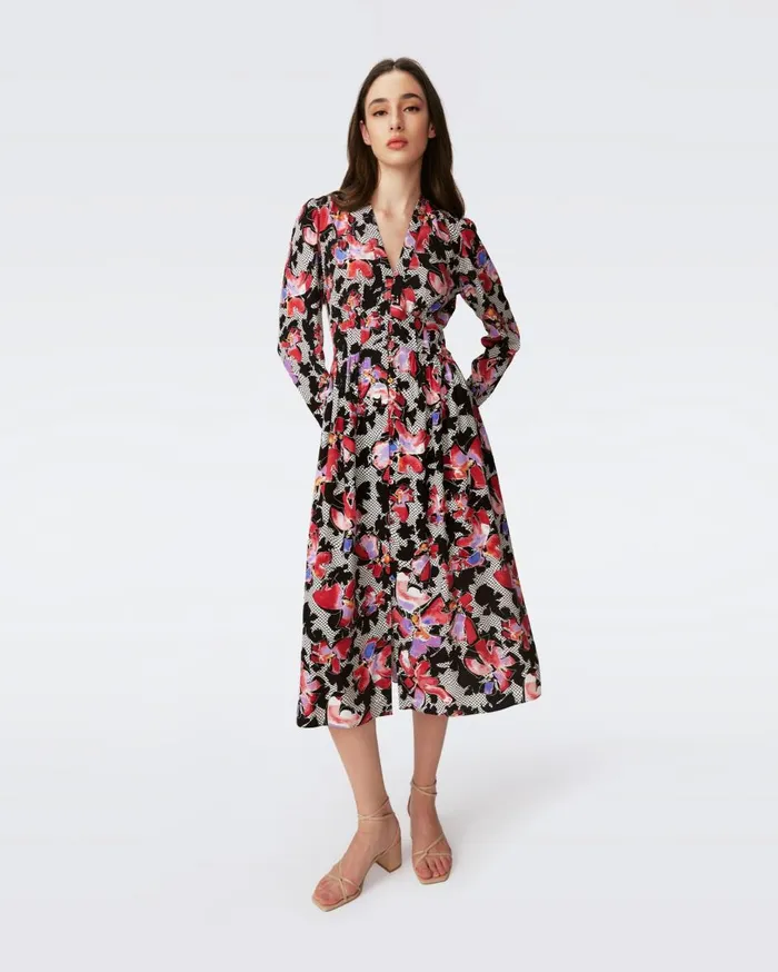 Women Erica Long Sleeve Midi Dress Odette Floral DVF Dresses